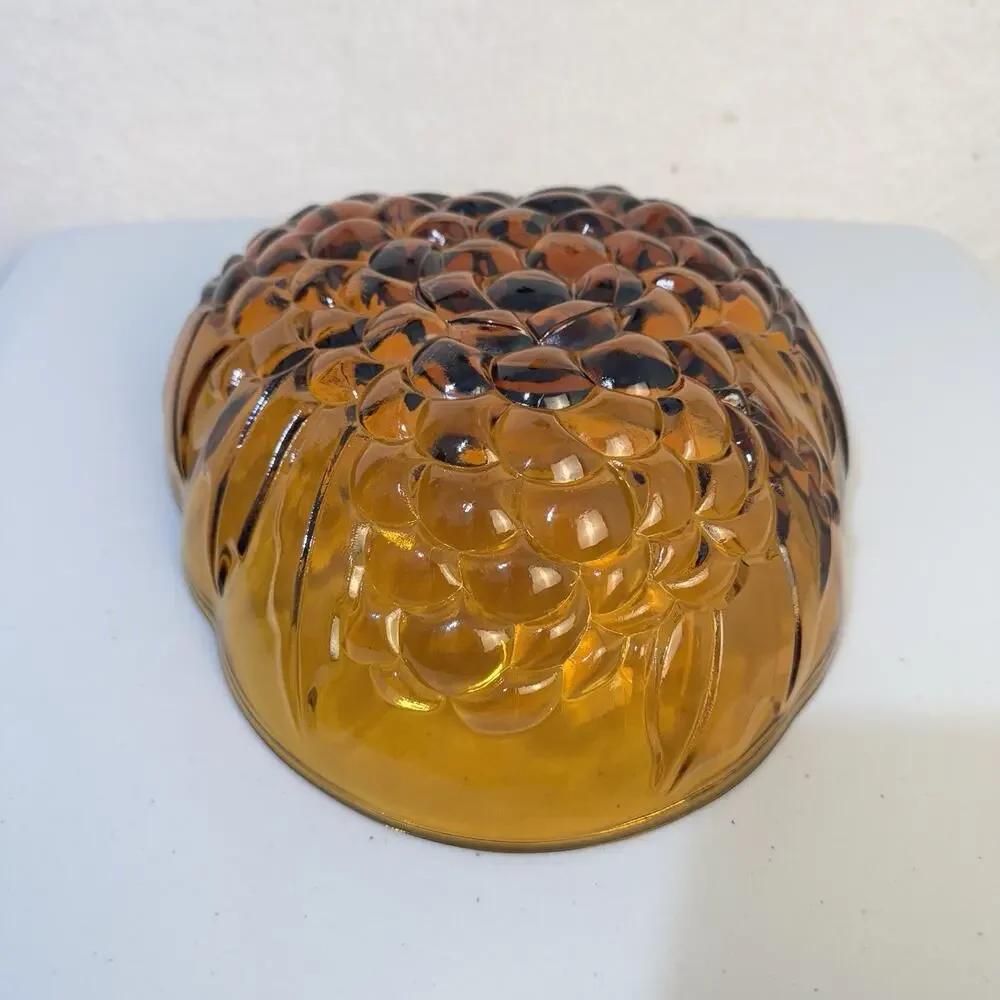 Indiana Glass Amber Glass Grape Pattern Fruit Bowl Serving Dish Retro VTG 70’s